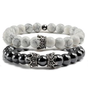2pcs/set black hematite, white turquoise bracelet